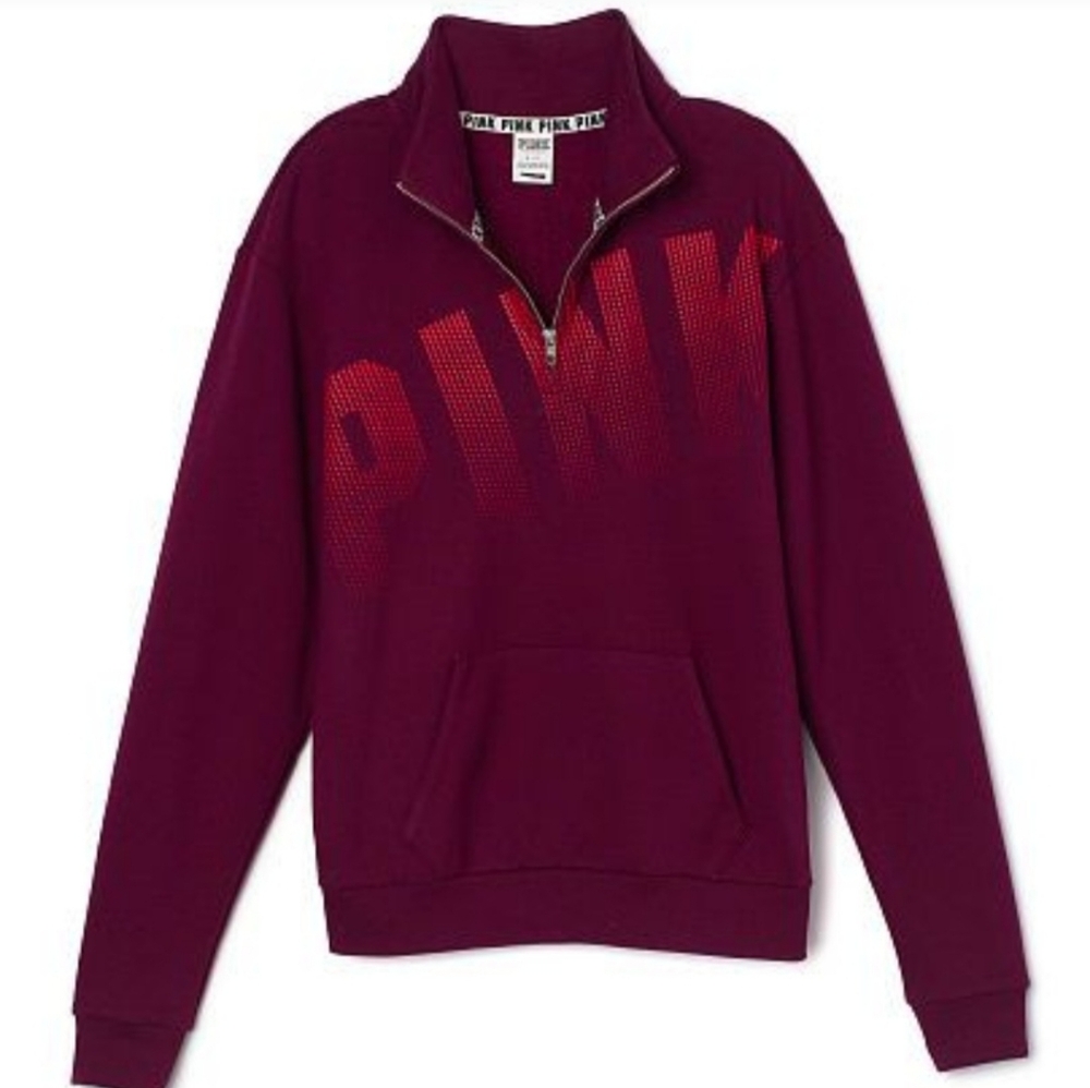 VS Pink Sweatshirt Quarter Zip Pullover Graphics Maroon  ** Large  ** EUC!!